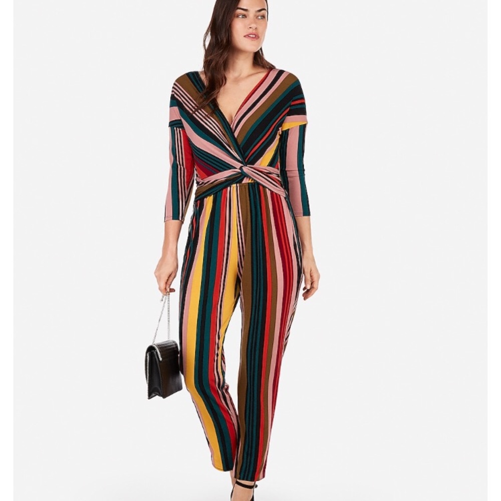 Express twist front striped jumpsuit size XS